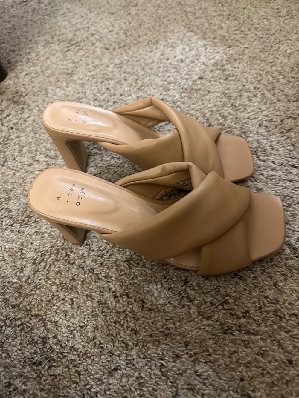 a new day Tan Knotted Strap Block Heel Mules